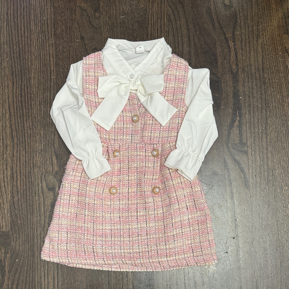 Pink Plaid Kids Dress with White Bow
